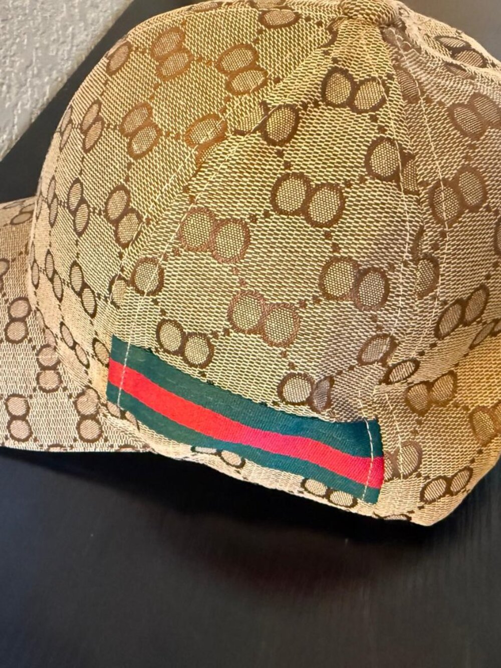 New Tan Brown Pattern Baseball Cap – Green & Red Stripe - Picture 3 of 8